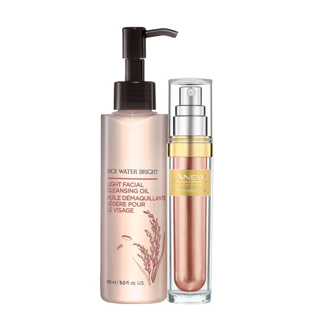 Avon facial Rice Water Bright‎ Cleansing Oil and Anew Serum Set